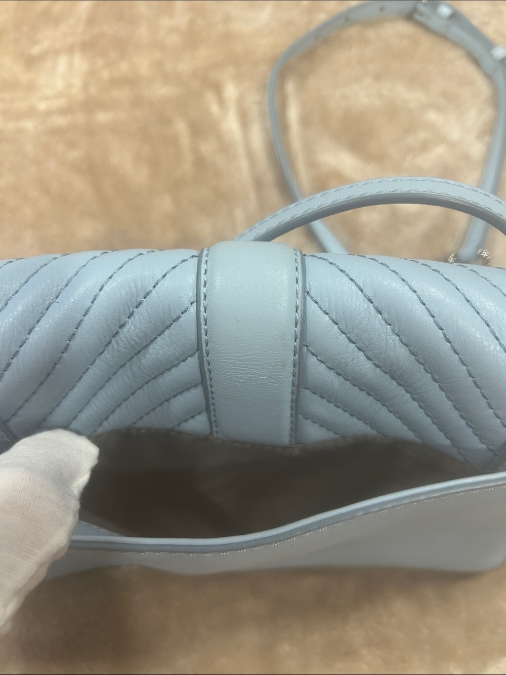 Rebecca Minkoff Chevron Quilted Chain Strap Crossbody Bag Sample blue summer - Picture 14 of 16